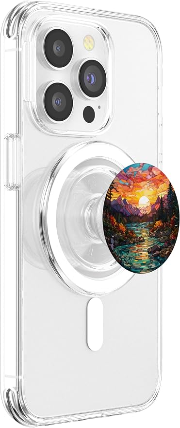 Sunset Stained Glass Mosaic Landscape Scene PopSockets Adhesive PopGrip