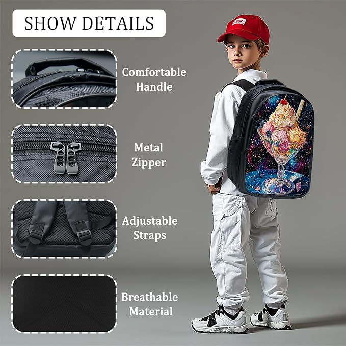 Ice Cream Backpack Set 3 Piece School Bags and Lunch Box with Pencil Case Funny Blue Galaxy Space Bookbag Set for Toddler Kids Girls Boys Teens Kindergarten Elementary Middle