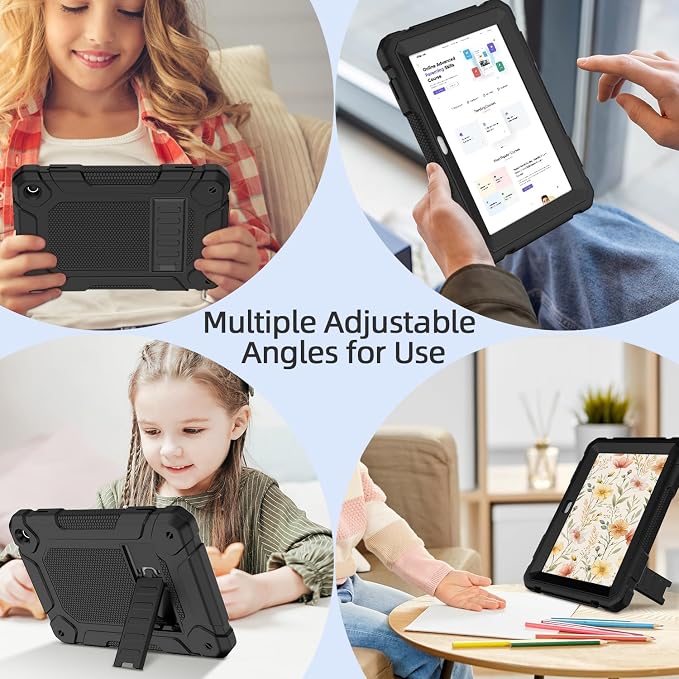 MENZO All-New Case for 8 Tablet Slim Shockproof Rugged High Impact Protective Case with Kickstand Black