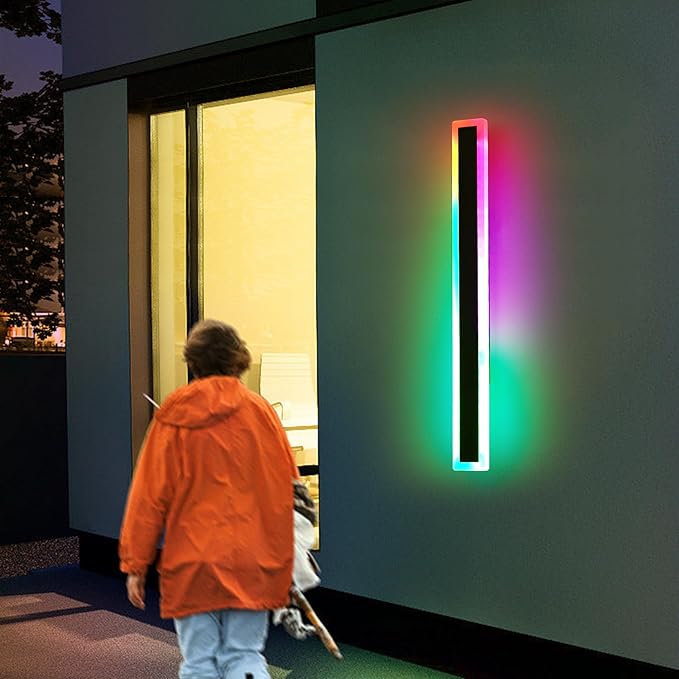 Mikeru Modern Outdoor Light Fixture, 31.4inch Modern RGB Outdoor Wall Light 10%-100% Dimmable with Memory Function Long Outdoor Porch Lights Featuring Multiple Modes and 12 Colors for Patio Entryway