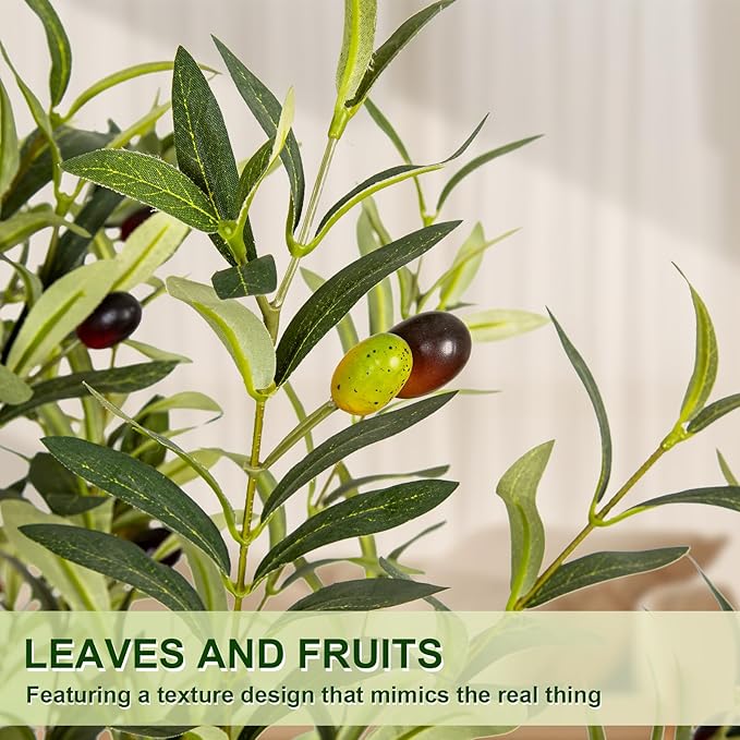 Olive Trees Artificial Indoor, 7FT Tall Faux Olive Tree with White Tall Planter, Artificial Plants with Natural Wood Trunk and Lifelike Fruits for Home Office Decor