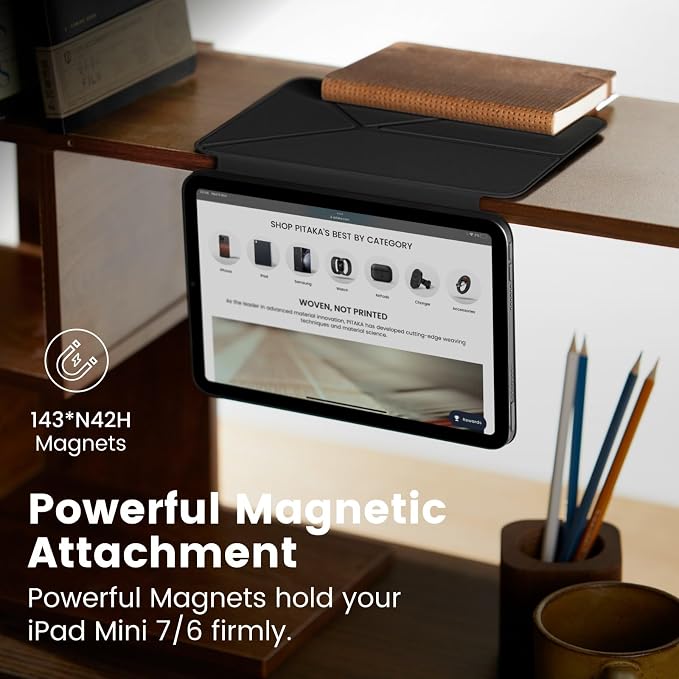 PITAKA for iPad mini A17 Pro Case 4 Intuitive Angles Folio2-Black | Portrait/Landscape Magnetic iPad mini 7 &amp iPad mini 6 Case with Pencil Holder Slim and Light iPad mini Case Auto Wake/Sleep