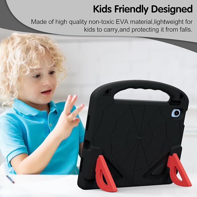 Kids Case for iPad A16 11th/ 10th Generation (2025/2022 Model) | iPad 11/ iPad 10 Full-Body Drop Protection cover with Screen Protector EVA Shockproof Handle Stand Black