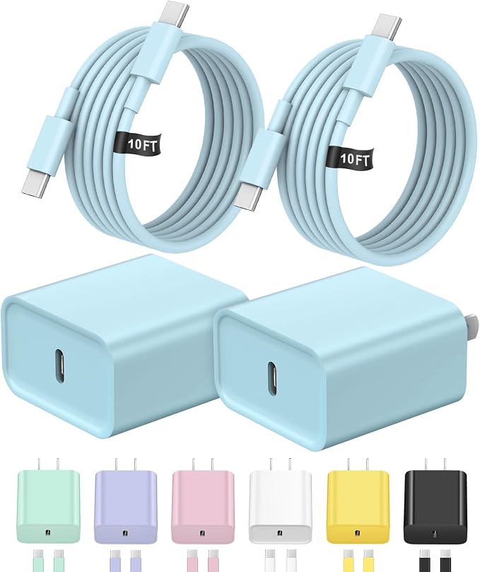 iPhone 17 16 Charger Fast Charging Extra Long 10FT USB C Charger(Black) | for iPhonesiPadsTabletsAndroid devices[ETL SAFETY CERTIFIED] 20W Type C Charger Block with Fast Charging USB C Cables