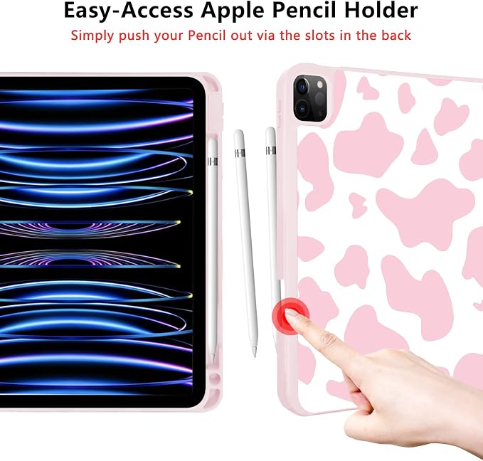 for iPad Pro 11 Inch Case 2022(4th Gen)/2021(3rd Gen)/2020(2nd Gen) with Pencil Holder TPU Shockproof Frame and Protective Leather Cover [Auto Sleep/Wake] Black Cow