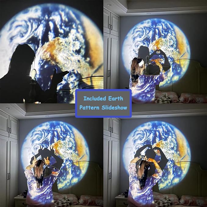 BODLYL Moon Projector Night Light, USB Powered 360 Degree Moon Lamp Romantic Atmosphere Night Light Projector for Bedroomr, Gift for Kids Moon Lover Couples Selfie Wall Ceiling Decor with Earth