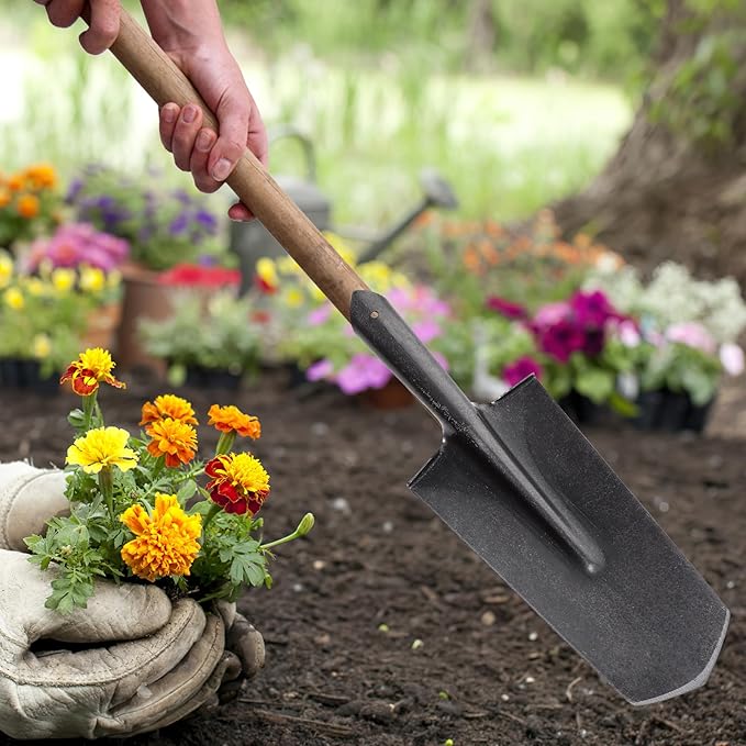 NUOBESTY Heavy-Duty Manganese Steel Narrow Point Planting Spade Shovel for Gardening and Landscaping with Thickened Blade, Metal Garden Handle Tool for Soil Digging and Transplanting