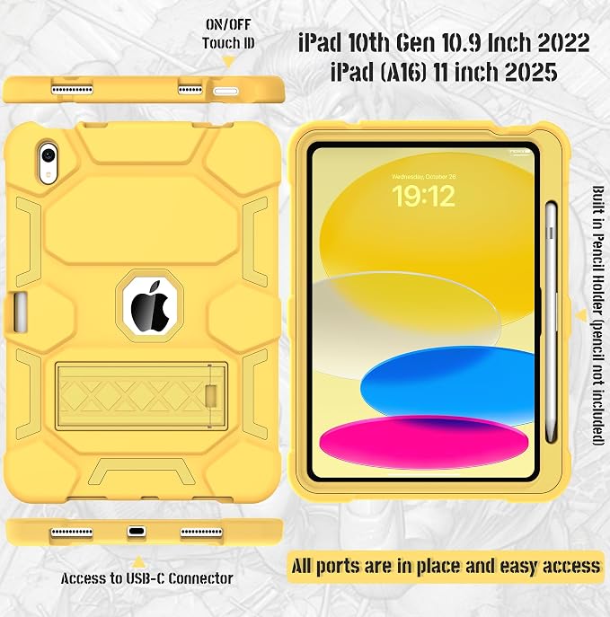 Case for iPad 11 11th Gen (A16) 2025 &amp 10th Gen 2022 10.9 Purple+Green | Kickstand | With Pencil Holder | Drop-Proof Silicone+Hard Shell | Raised Edge Protects Screen&ampCamera | Heavy Duty Pr