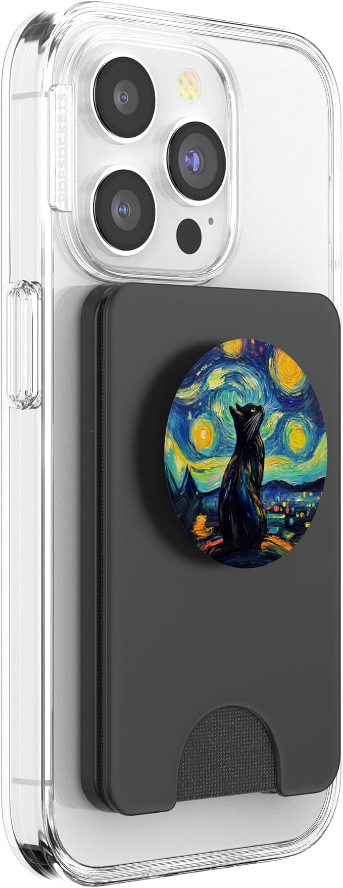 Whimsical Black Cat Under Starry Night for Cat Lover PopSockets PopGrip for MagSafe