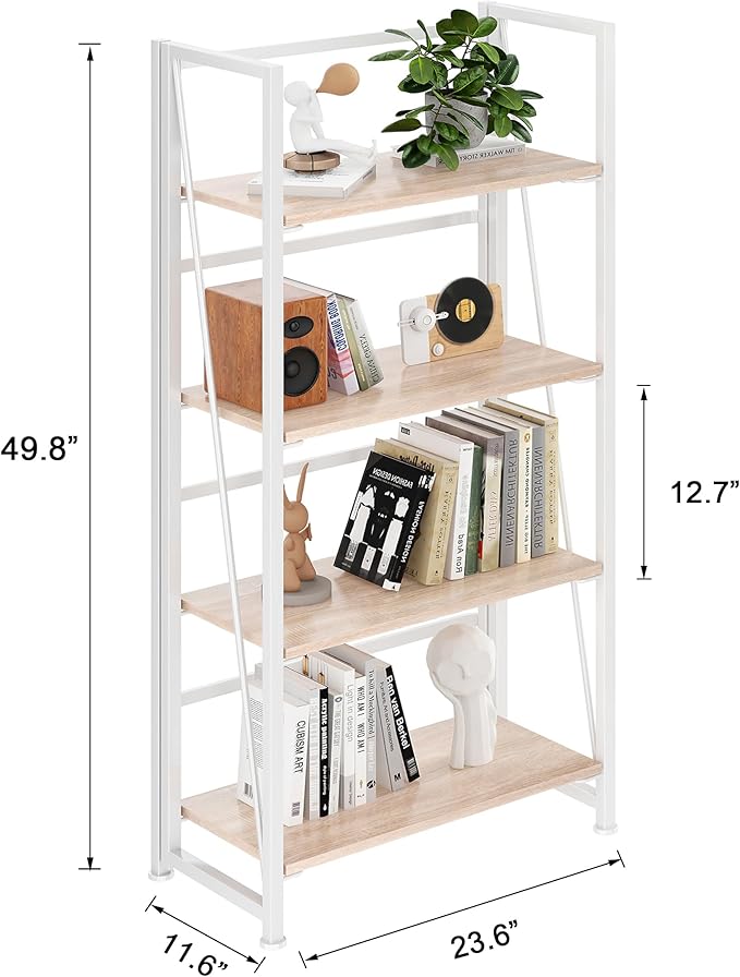 BHG Vintage Multifunctional Bookcase Folding Bookshelf, No-Assembly Plant Stand Storage Rack Shelves for Home Office (White, 4-Tier)