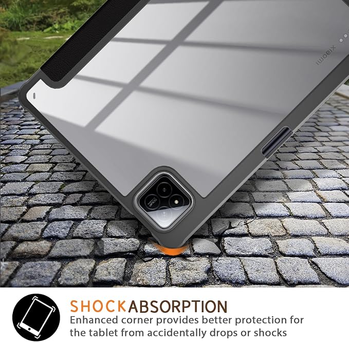 Case Compatible with Xiaomi pad 7/7 Pro 11.2 2024Slim Drop Protection Tri-Fold with Hard Shell Transparent Back and Pen Holder Stand Smart Cover with Auto Wake/SleepBlack