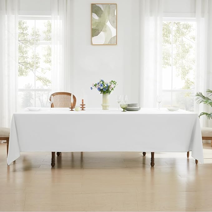 Rectangular Tablecloth 90x156 Inch 6 Pack White Table Cloths for 8ft Stain Resistant Decorative Washable Polyester Rectangle Tablecloths for Dining Table Banquets Buffet Parties and Wedding