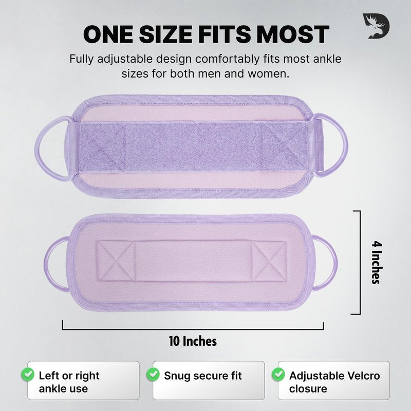 DMoose Fitness Ankle Straps for Cable Machines - One Size Fit Premium Padding, Glute Kickback Ankle Strap for Women & Men, Cable Attachments for Gym & Booty Workouts (Lilac Purple - Single)
