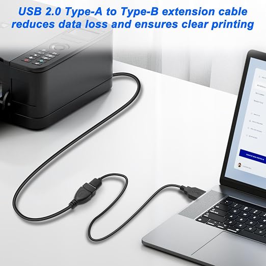 XMSJSIY USB Female to Type B Male Printer Cable USB 2.0 A to Type-B Extension Cable Connector High Speed for Printer Scanner External Desktop Hard Drives - 50CM/1.64FT 2 Pack