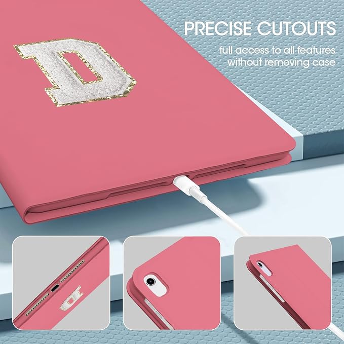 for iPad 9th Generation 10.2 Inch 2021/2020/2019 Case Initial Chenille Letter Suture Personalized for iPad 9th/8th/7th Generation Case with Auto Sleep/Wake Pencil Holder (Black A)