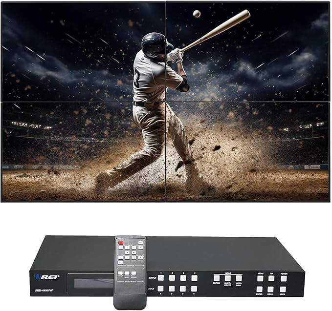 OREI 4K 4x4 HDMI Matrix Video Wall Controller Processor Multiviewer Display Upto 4K 60hz 2x1, 1x2, 1x3, 1x4 Supports 180 Degree Rotate RS-232 Audio Extraction (UHD-44MVW)
