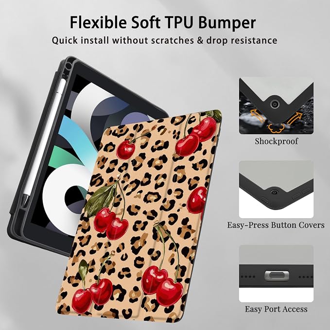 Joyland Brown Leopard Floral for iPad 6th/5th Generation 9.7 Inch 2018/2017Air 2/Air 1 CaseBuilt-in Pencil Holder with Shockproof Cover Transparent Back Shell Auto Wake/SleepBlack