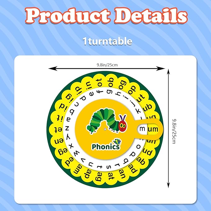Caterpillar Learning Wheel Phonics Games Flash Cards Sight Word Games Spinners Wheel for Kids Spelling Games Toddler Learning Activities
