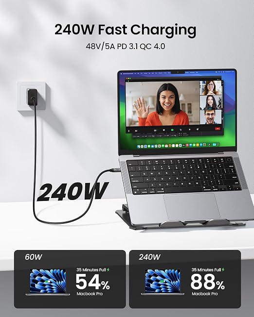 Silkland USB C Data Cable 20Gbps 1FT USB C to USB C Cable 240W Charging | High Speed Data Transfer Short USB C 3.2 Gen 2x2 Cable 5K/4K 60Hz USBC Monitor Cord Compatible with SSD Hub Docking