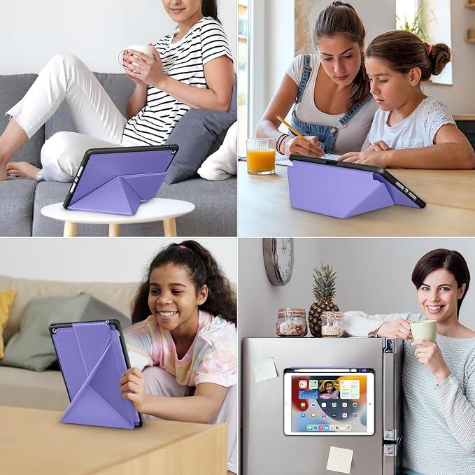 DTTO Foldable Case for for iPad 9th/8th/7th Generation 10.2-inch Black | Origami Magnetic Standing Cover with Pencil Holder，Vertical &amp Horizontal angles Auto Sleep/Wake