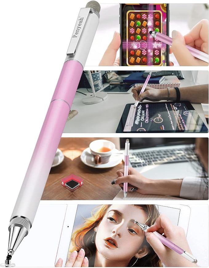 Penyeah Stylus 4-in-1 Stylus Pen for Touch Screen High Precision and Sensitivity DiscMesh2 Sized Rubber Tips Universal for iPhone/iPad/Android/Samsung/HP Tablets All Capacitive Touch Screens-Blue