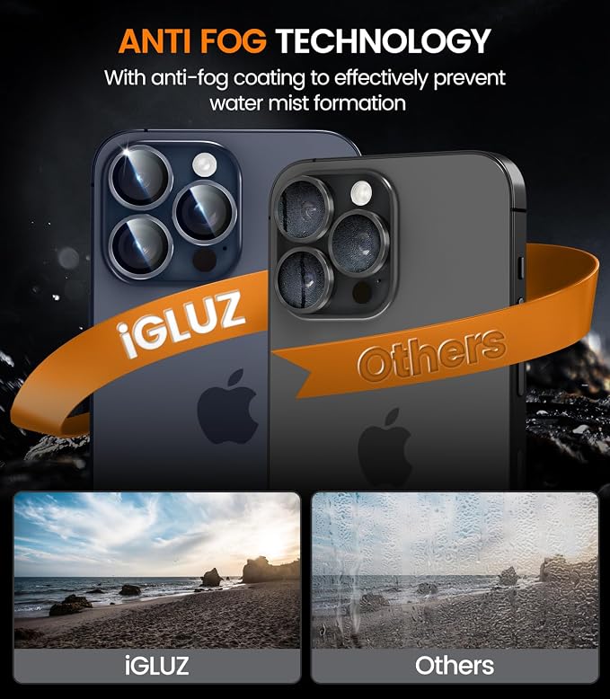 iGluz 2 Pack Anti-Reflection Camera Lens Protector for iPhone 17/16/16 Plus [98% Transmittance][1-Step Installation][Strong Adsorption] 9H Shatterproof Tempered Glass-Black