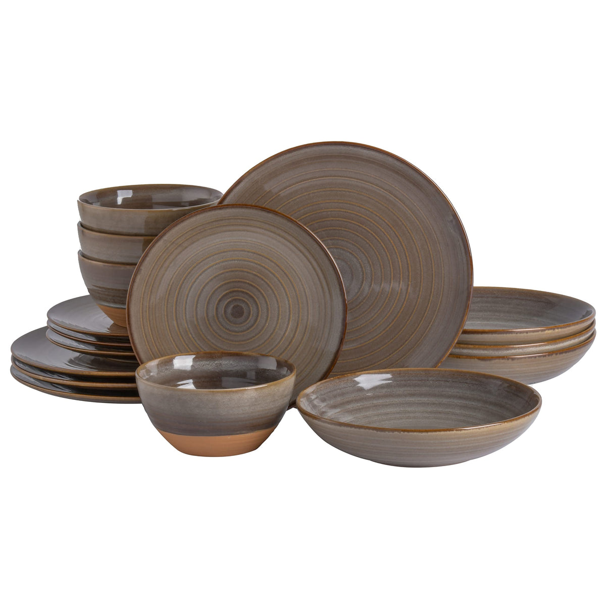 Gibson Elite Mayfair Bay 16-Piece Embossed Double Bowl Dinnerware Set, Service for 4 – Blue Stoneware Plates and Bowls