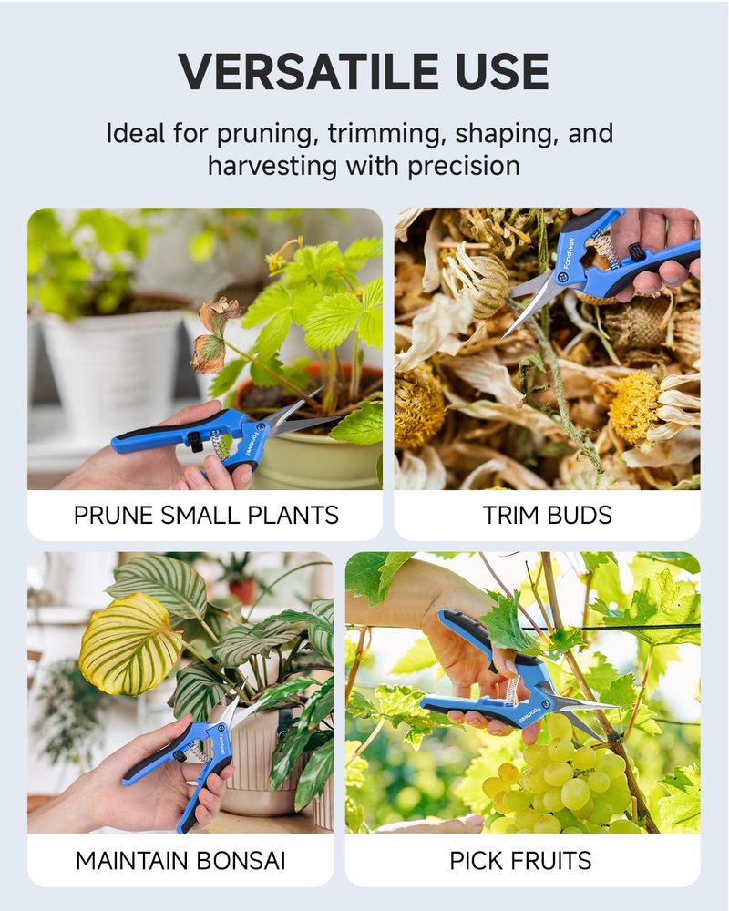 Fondwell 6.5" Pruning Shears Trimming Scissors: 2 Pack Straight & Curved Garden Snips with Micro Tip - Premium Plant Clippers for Precision Cutting