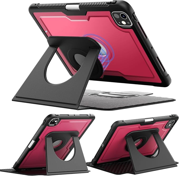 Miimall Leather Case for iPad Pro 13 Inch 2025/2024(M5/M4) with Pencil Holder [Magnetic Back Cover] [Multi-Angle Landscape&ampPortrait Viewing] [360°Rotating Magnetic Stand] Non-Slip Folio Cover Bl