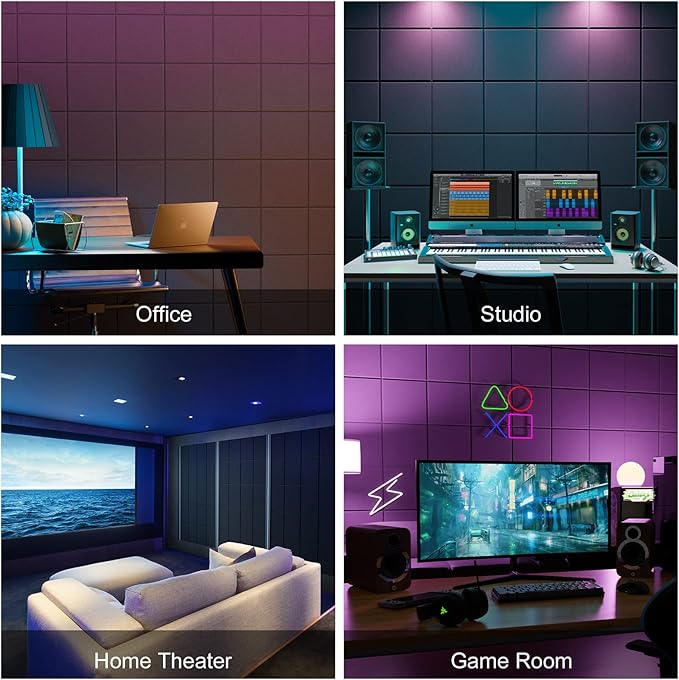 Sonicism 22 Pack Acoustic Wall Panels with Self-Adhesive, 12" X 12" X 0.4" Sound Proof Foam Panels, Decorative Soundproof Wall Panels, Sound Proof Absorbing Tiles for Home & Offices, Black