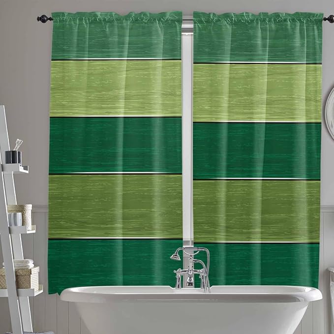 Farm Retro Green Wood Grain Window Valance Curtains, Rustic Wooden Plank