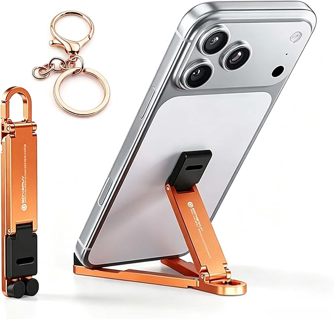 Aluminum Alloy Folding Phone StandPortable Mini Keychain Universal Desktop Holder Lightweight 22g Multifunctional Phone Support (Black)