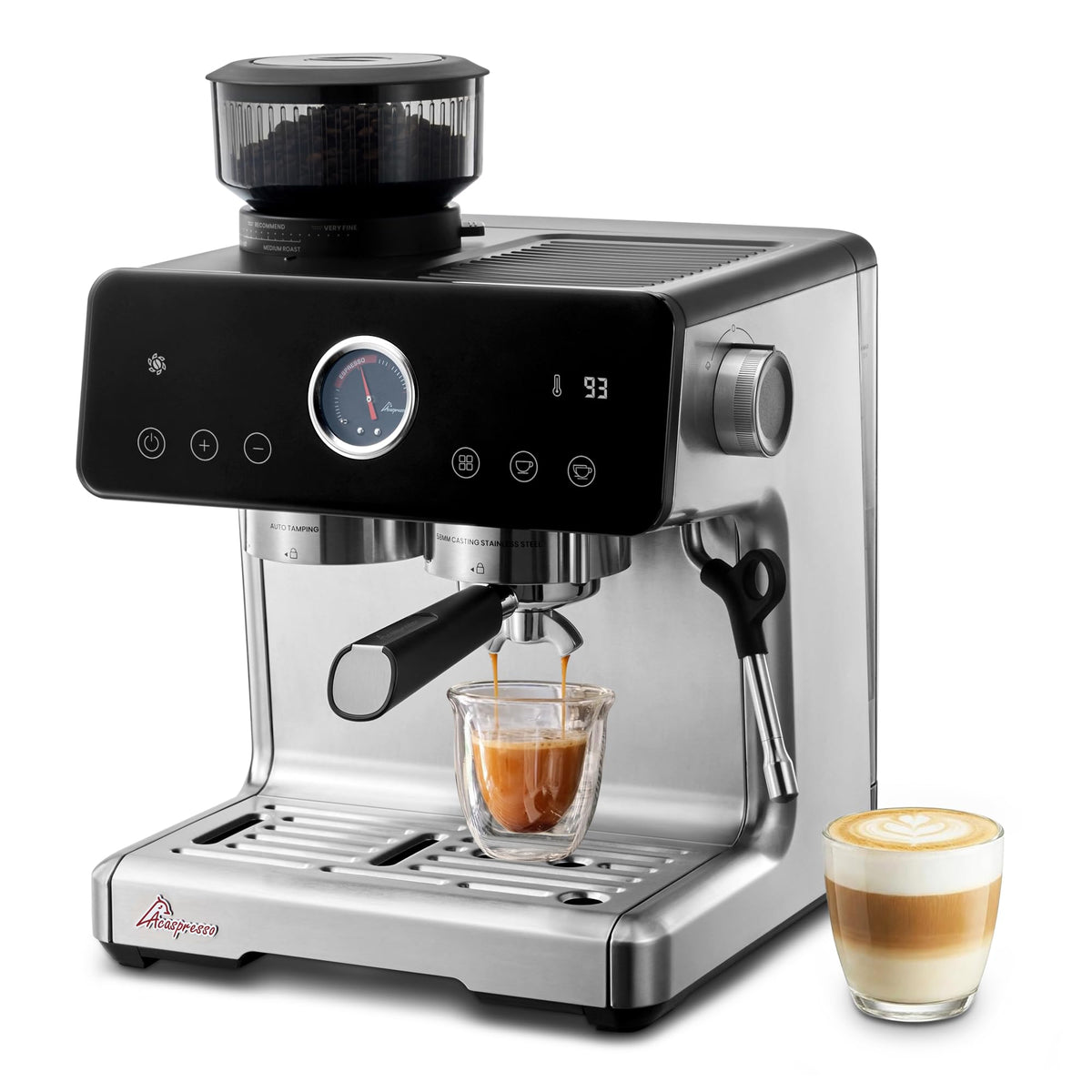 Acaspresso Espresso Machine with Grinder, Stainless Steel
