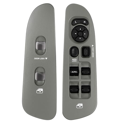 BASIKER Master Power Window Switch and Bezel Driver Side and Window Bezel Passenger Side Replacements for 2002-2010 Dodge Ram 1500 2500 3500, Grey