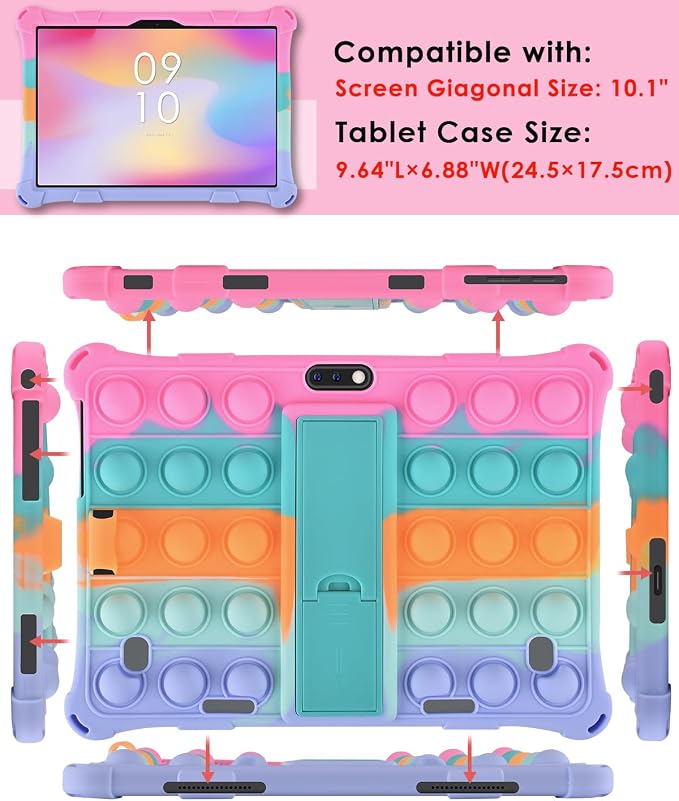 DETUOSI Silicone Case for 10.1 inch Tablet Multi-Angle Case Black | with Shoulder Strap and Stylus Pen Adjustable Stand Built-in Pen Holder Funny Protective Cover for 10.1 inch Tablet