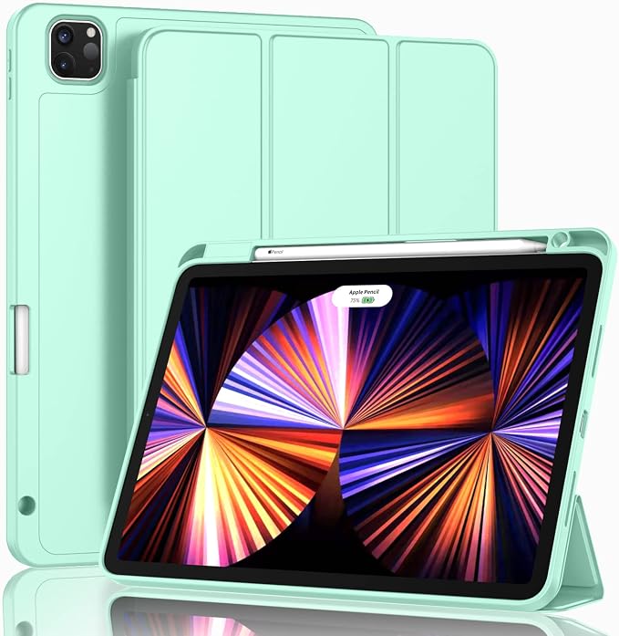 New iPad Pro 11 Inch Case 2022(4th Gen)/2021(3rd Gen)/2020(2nd Gen) with Pencil HolderSmart iPad Case [Support Touch ID and Auto Wake/Sleep] with Auto 2nd Gen Pencil Charging (Deep Pink)