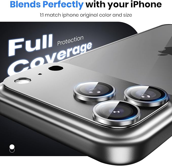 for iPhone 17 Pro Camera Lens Protector - 12FT Shatterproof | Military Grade Protection Strong Adsorption 9H+ Tempered Glass Camera Screen Full Protective Cover Case Friendly Black