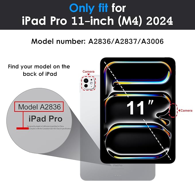 DTTO for iPad Pro 11 Inch Case (M5) 2025 / (M4) 2024 Black | Durable Shockproof Protective Cover Built-in Screen Protector &amp Kickstand Corner Protection