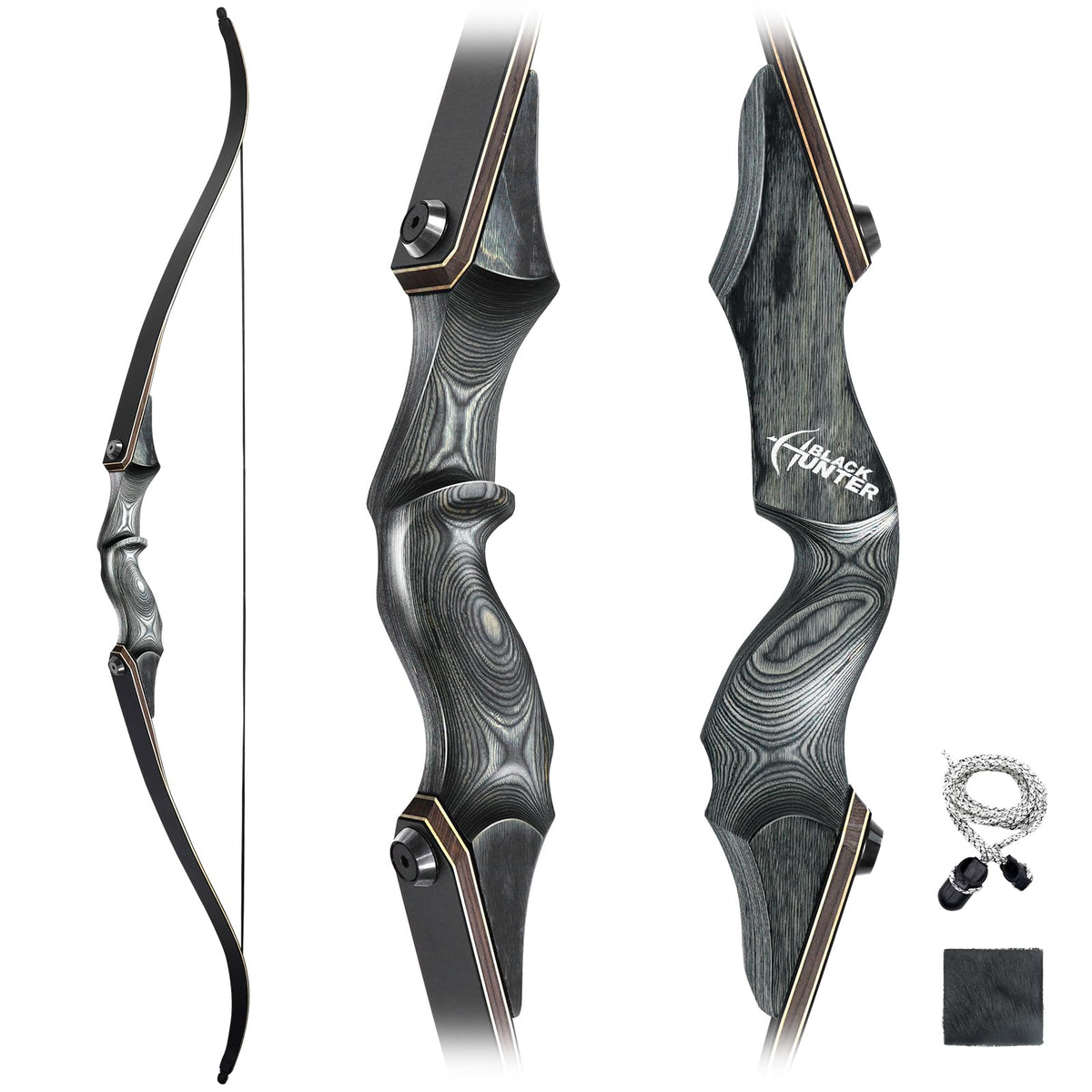 Obert Original Black Hunter Archery Takedown Recurve Bow 58inch with Bamboo Core Limbs Hunting Target Practice