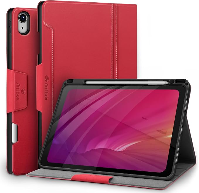 Antbox Case for iPad Air 11-inch M4/M3/M2 (2026/2025/2024) iPad Air 5th/4th Generation 10.9'' Vegan Leather with Pencil Holder Typing Angle Auto Sleep/Wake Muti-Stand (Black)