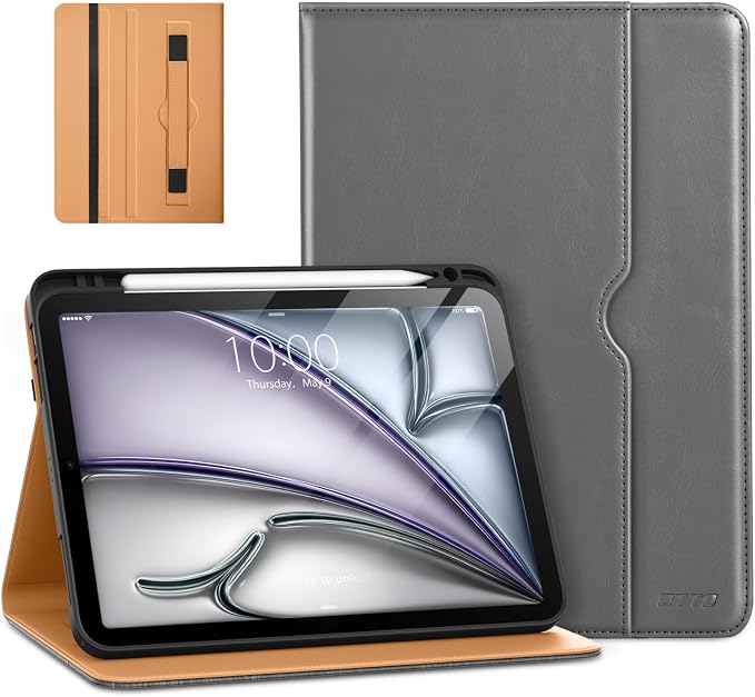 DTTO for iPad Air 11-inch Case M4/M3/M2 (2026/2025/2024) iPad Air 5th / 4th Generation (2022/2020) Premium Leather Business Folio Stand Cover with Pencil Holder - Auto Sleep/Wake Brown