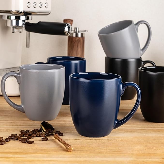 GBHOME 12oz Coffee Mugs Set of 6, Large Ceramic Coffee Mugs for Man, Woman, Dad, Mom, Modern Coffee Mugs Set with handle for Tea/Latte/Cappuccino/Milk/Cocoa. Dishwasher&Microwave Safe,Multi-Color