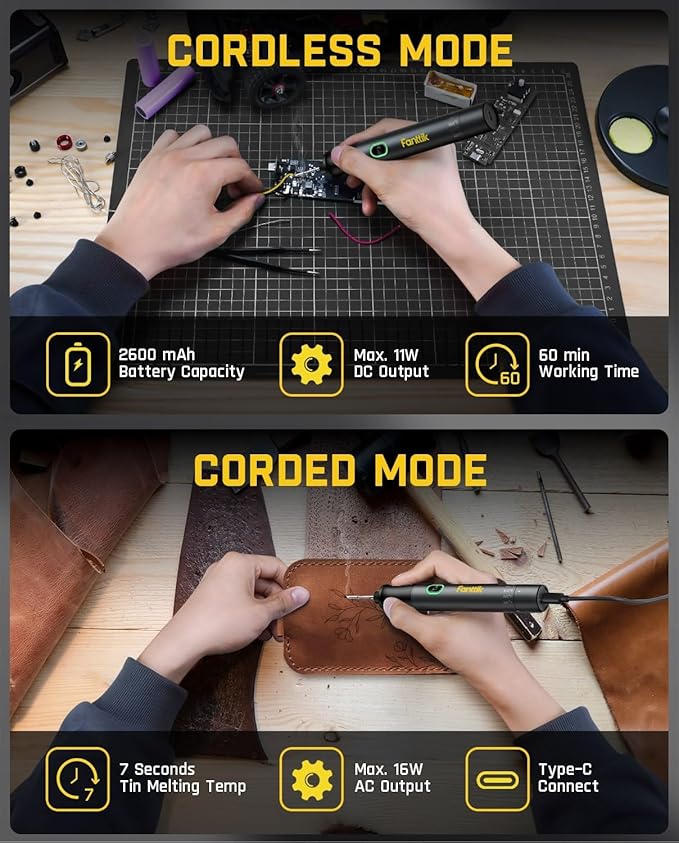 Fanttik T1 Max Soldering Iron Kit, Cordless Soldering Iron, 7 Seconds Fast Heating(390°F-840℉), Auto Sleep, 4 Precision Soldering Tips(C210), 360° Swivel Stand, Soldering Iron for Precision Repair
