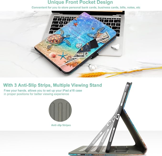 Lokigo Case for iPad (A16) 11th/10th Generation Aurora Forest | for iPad 11th-11 Inch/10th-10.9 Inch Stand Cover Pencil Holder/Hand Strap/Pocket Support Touch ID Auto Wake/Sleep