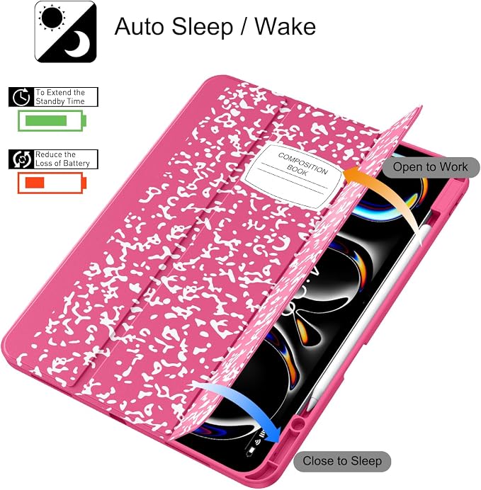 Soke Case for New iPad Pro 13 Inch (M5/M4 2025/2024 Release) with Pencil Holder Trifold Stand Shockproof [Support Apple Pencil Charging + Auto Wake/Sleep] Soft TPU Back Cover Book Black