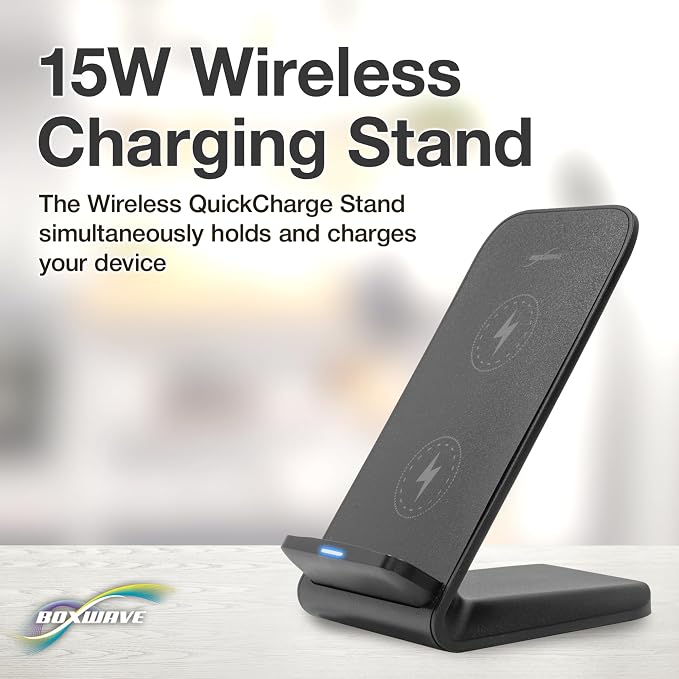 BoxWave Charger Compatible with Sonim XP Pro - Wireless QuickCharge Stand (15W) Desktop Viewing Wireless Charging - Jet Black