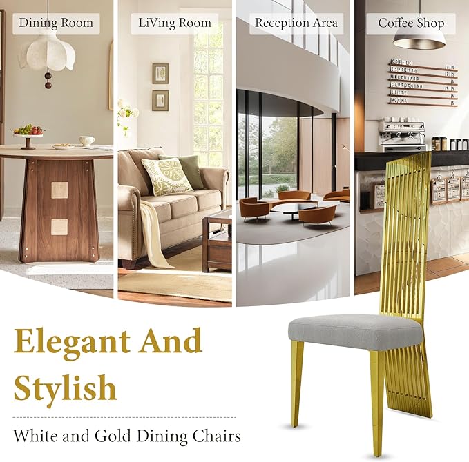 Gold Dining Chairs Set of 4, White Boucle Dining Chairs with Mirror Gold Stainless Steel Backrest and Legs, Modern Elegant Upholstered Dining Room Chairs for Dining Room Kitchen Restaurant