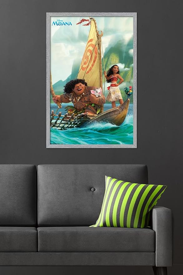 Disney Moana - Group Wall Poster, 34L" x 22.4W", Gray Framed Version