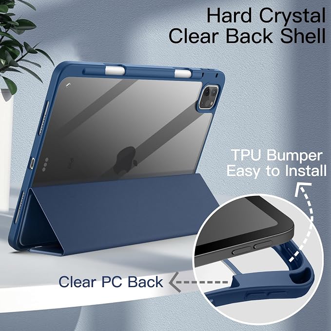 JETech Case Cover for iPad Pro 11 4/3/2/1 Black | For 2022/2021/2020/2018 Model Clear Back Pencil Holder Slim Shockproof Tri-Fold Stand Auto Wake/Sleep
