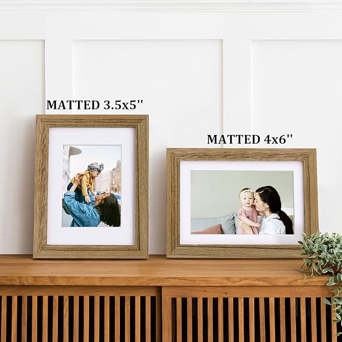Egofine 5x7 Picture Frame Made of Solid with Plexiglass, Display Pictures 3.5x5/4x6 with Mat or 5x7 Without Mat for Tabletop and Wall Mounting, Carbonized Brown